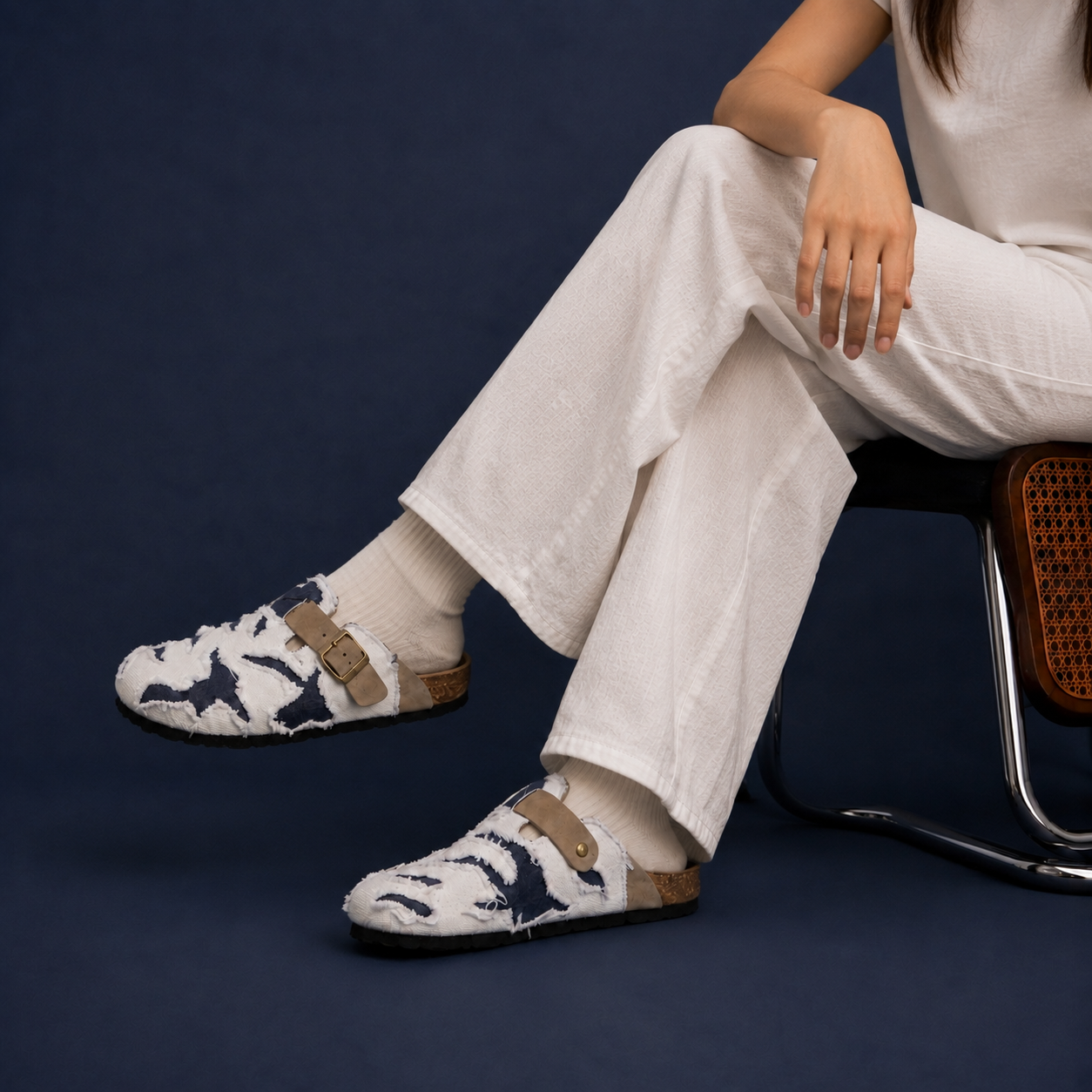 Frayed Denim and Suede Klog