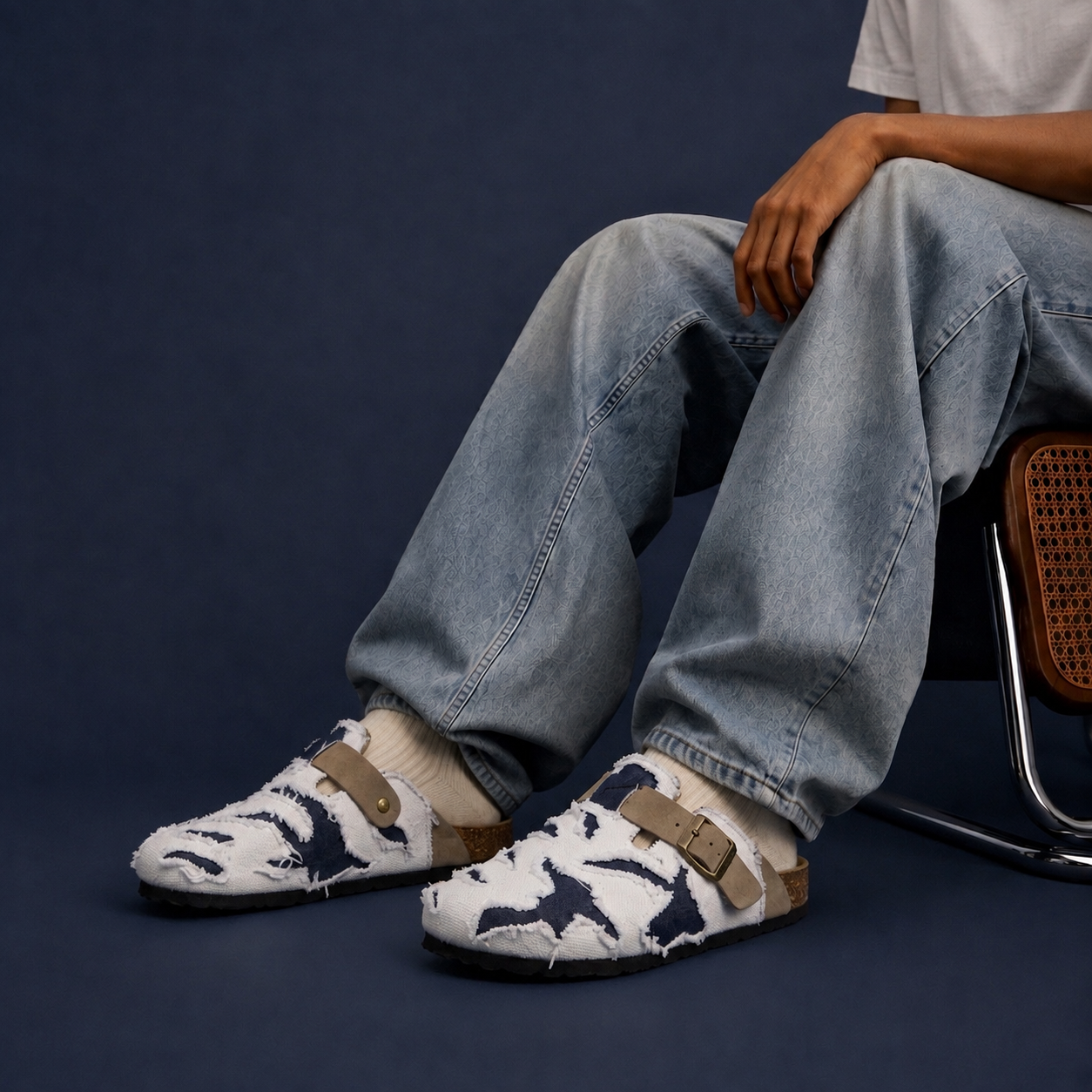 Frayed Denim and Suede Klog