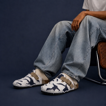Frayed Denim and Suede Klog